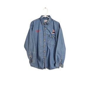Vintage Embroidered Dale Earnhard Nascar Button Down Demin Long Sleeve Shirt XL